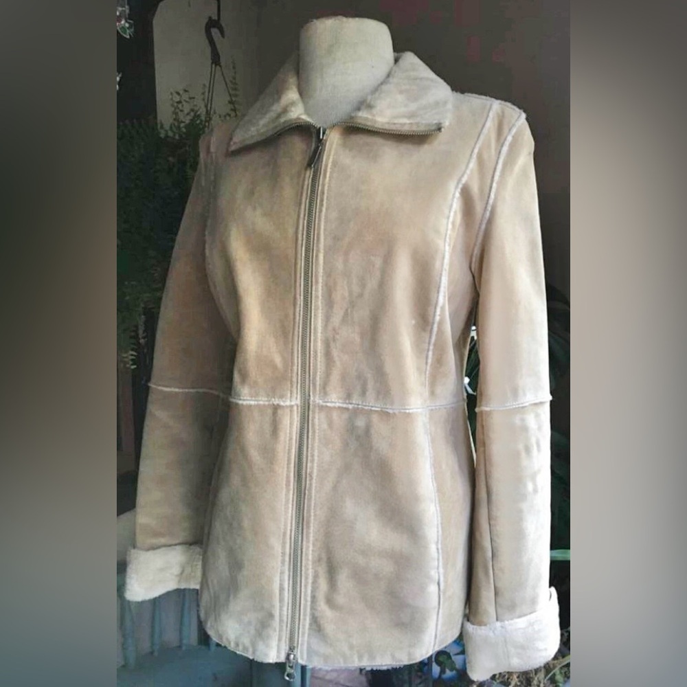 WINLIT Vintage Genuine Leather Suede Sherpa Shearling Rancher Jacket Coat Sz S